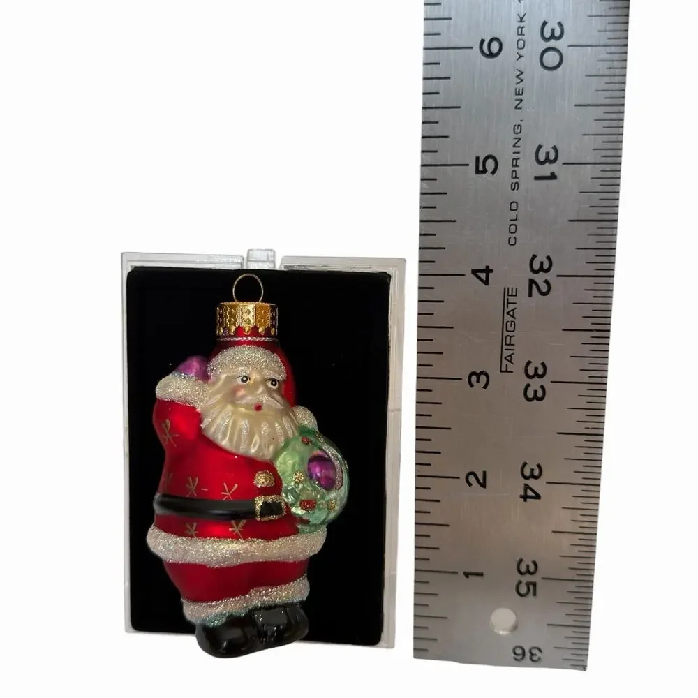 Vintage Radko Style Santa Wreath Handcrafted Glass Ornament Hand Painted BNIB